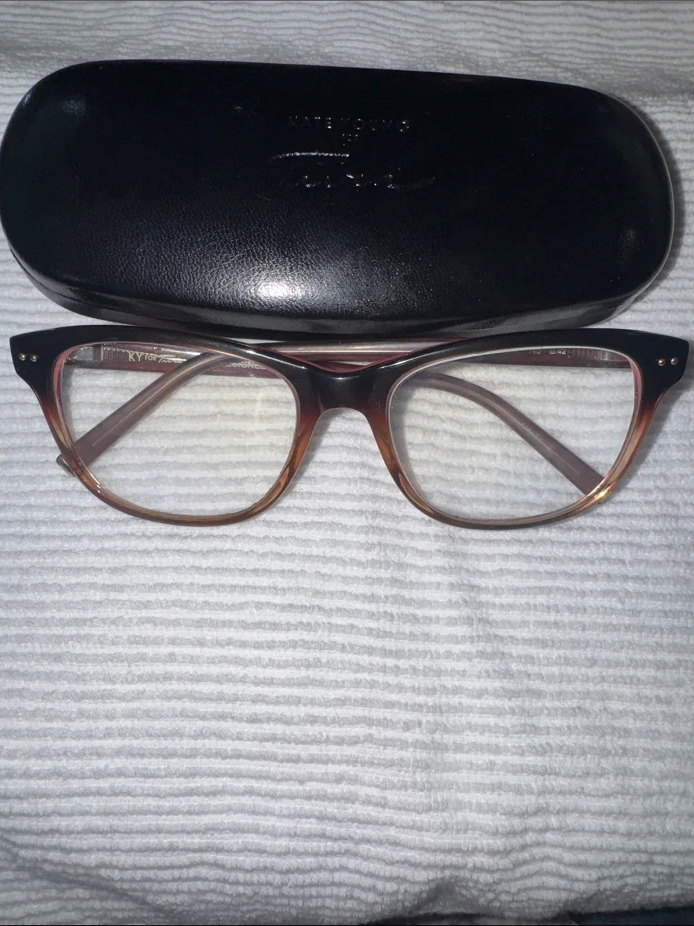 Kate Young for Tura - pink/brown glasses frames with stud detail
